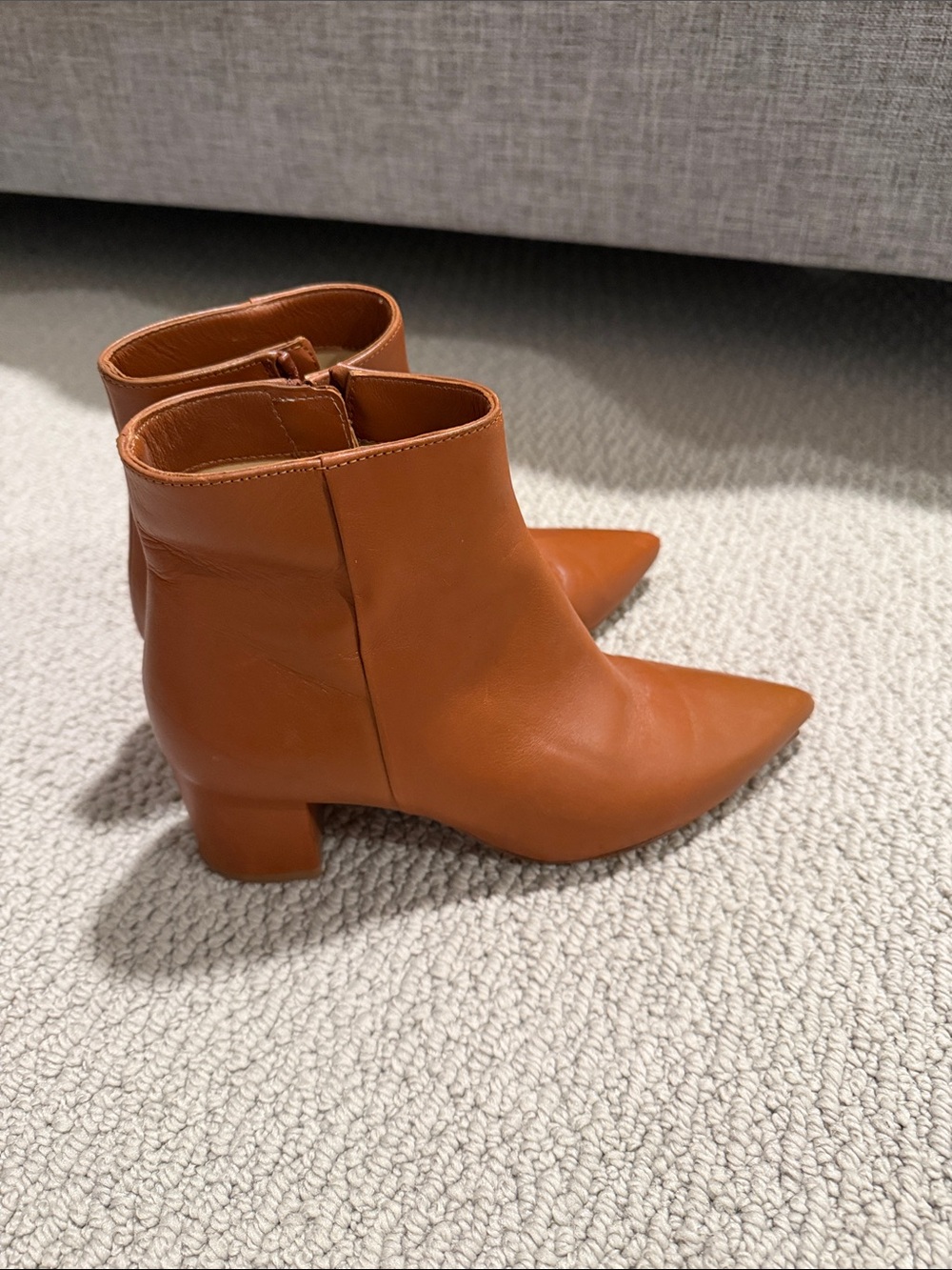 L'AGENCE Pointed Leather Ankle Boots in Cognac